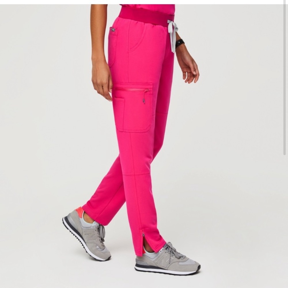 XS Shocking Pink Figs Yola Pants With Yoga Waistband